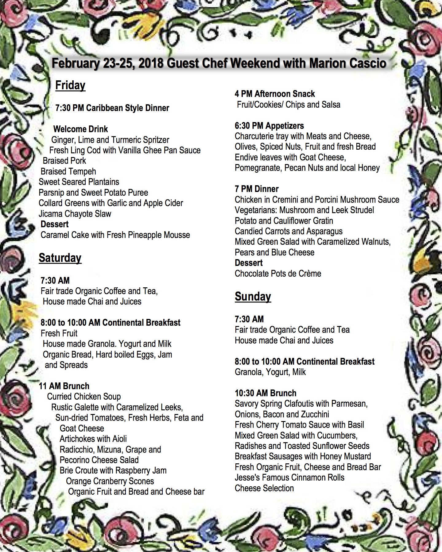 Guest Chef Weekend Menu - Wilbur Hot Springs